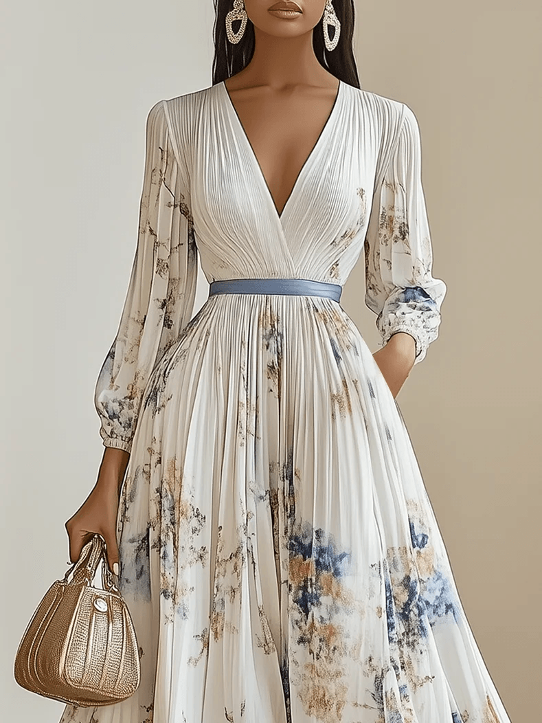 Amalia | Vestido Maxi de Gasa Floral Blanco con Mangas Voluminosas