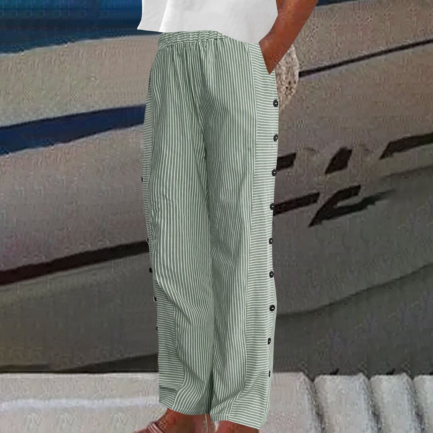 ☀️ Venta caliente de primavera 50% DE DESCUENTO!! 🌿🌸 Cómodo pantalón de rayas azules con bolsillos laterales