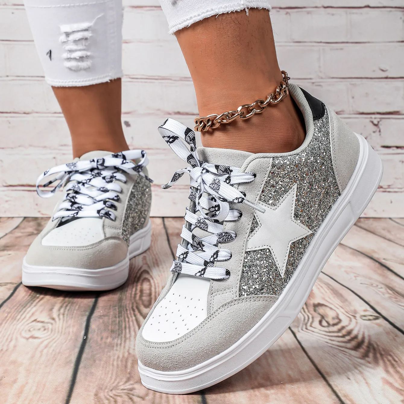 Women's Glitter Star Platform Sneakers
