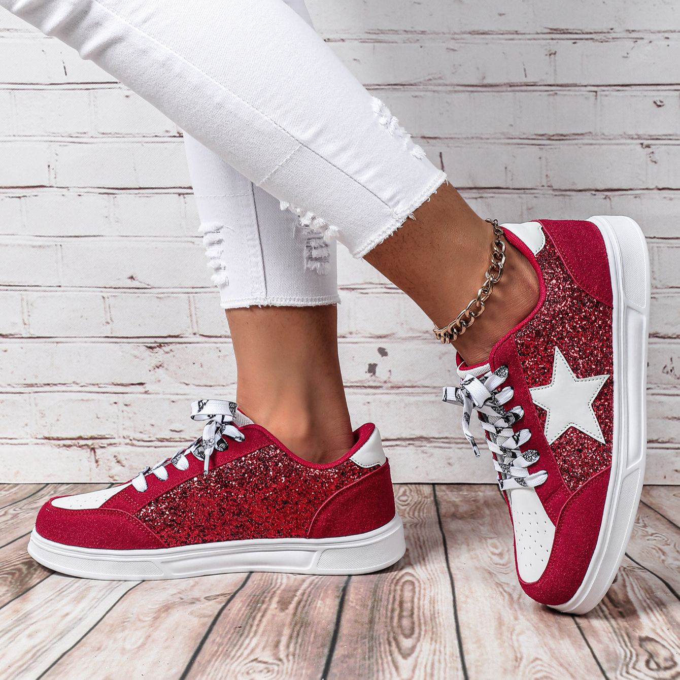 Women's Glitter Star Platform Sneakers
