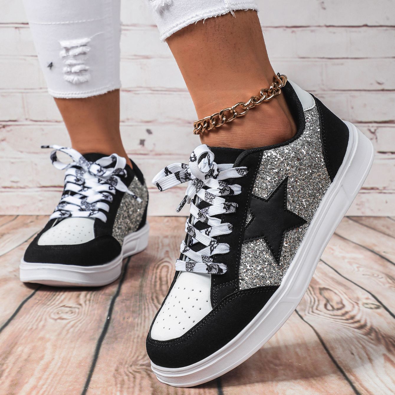 Women's Glitter Star Platform Sneakers
