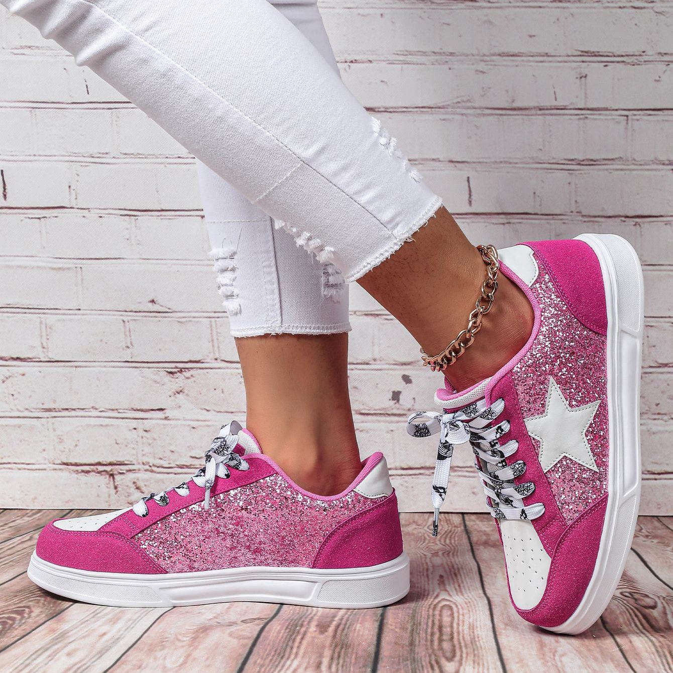 Women's Glitter Star Platform Sneakers