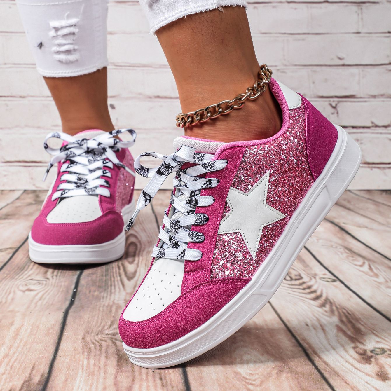 Women's Glitter Star Platform Sneakers