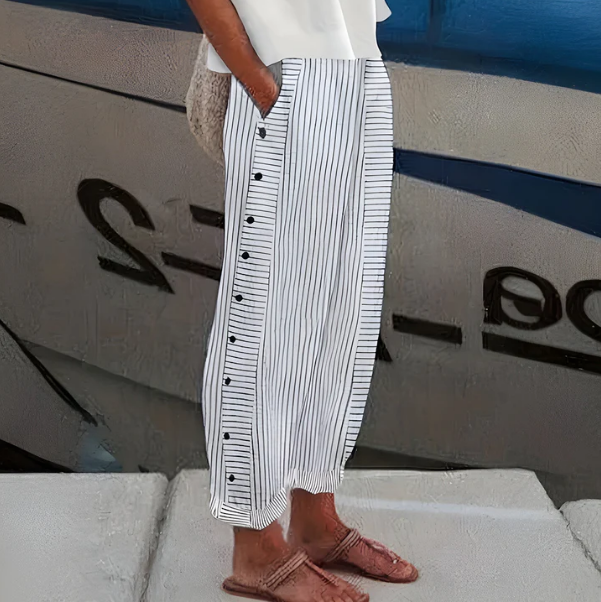 ☀️ Venta caliente de primavera 50% DE DESCUENTO!! 🌿🌸 Cómodo pantalón de rayas azules con bolsillos laterales
