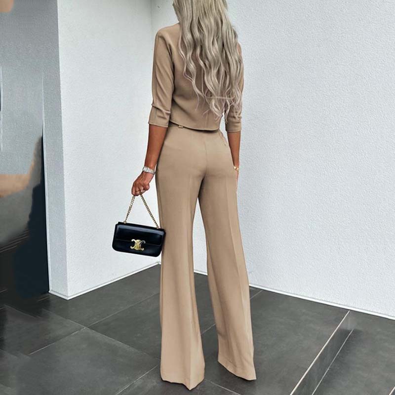 💃¡ÚLTIMO DÍA 50% DE DESCUENTO!!✨Elegante conjunto de top corto y pantalón de pernera ancha para mujer