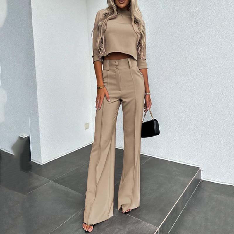 💃¡ÚLTIMO DÍA 50% DE DESCUENTO!!✨Elegante conjunto de top corto y pantalón de pernera ancha para mujer