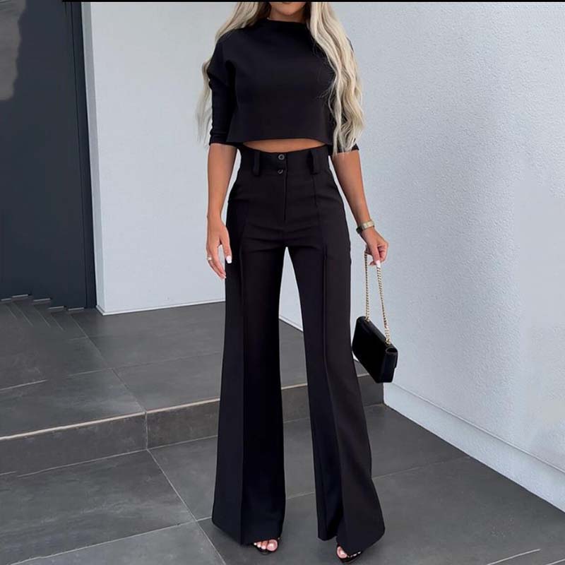 💃¡ÚLTIMO DÍA 50% DE DESCUENTO!!✨Elegante conjunto de top corto y pantalón de pernera ancha para mujer