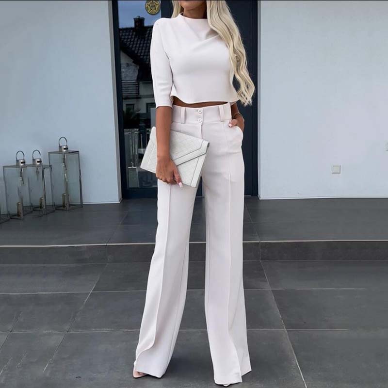 💃¡ÚLTIMO DÍA 50% DE DESCUENTO!!✨Elegante conjunto de top corto y pantalón de pernera ancha para mujer