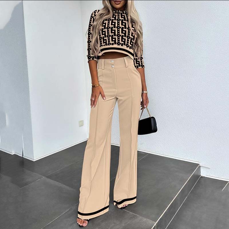 💃¡ÚLTIMO DÍA 50% DE DESCUENTO!!✨Elegante conjunto de top corto y pantalón de pernera ancha para mujer