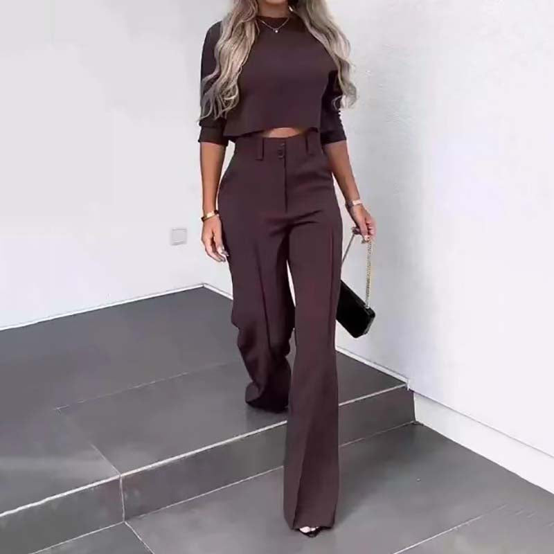 💃¡ÚLTIMO DÍA 50% DE DESCUENTO!!✨Elegante conjunto de top corto y pantalón de pernera ancha para mujer