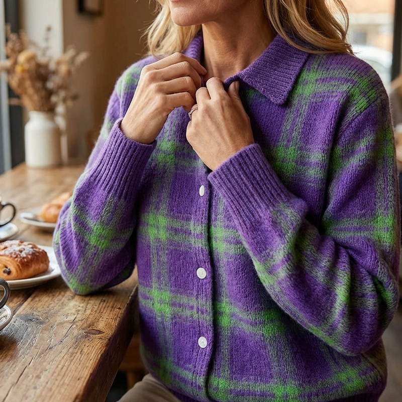 ⌛ ¡Solo 3 días – 50% en todo! ⏰Chaqueta de punto para mujer con estampado de cuadros y botonadura