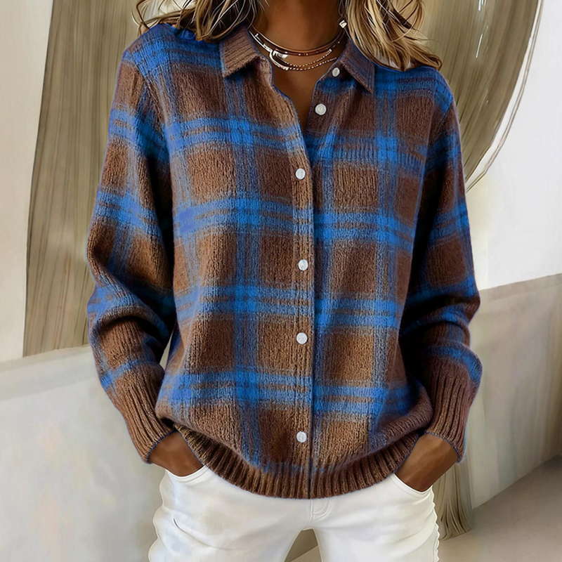 ⌛ ¡Solo 3 días – 50% en todo! ⏰Chaqueta de punto para mujer con estampado de cuadros y botonadura