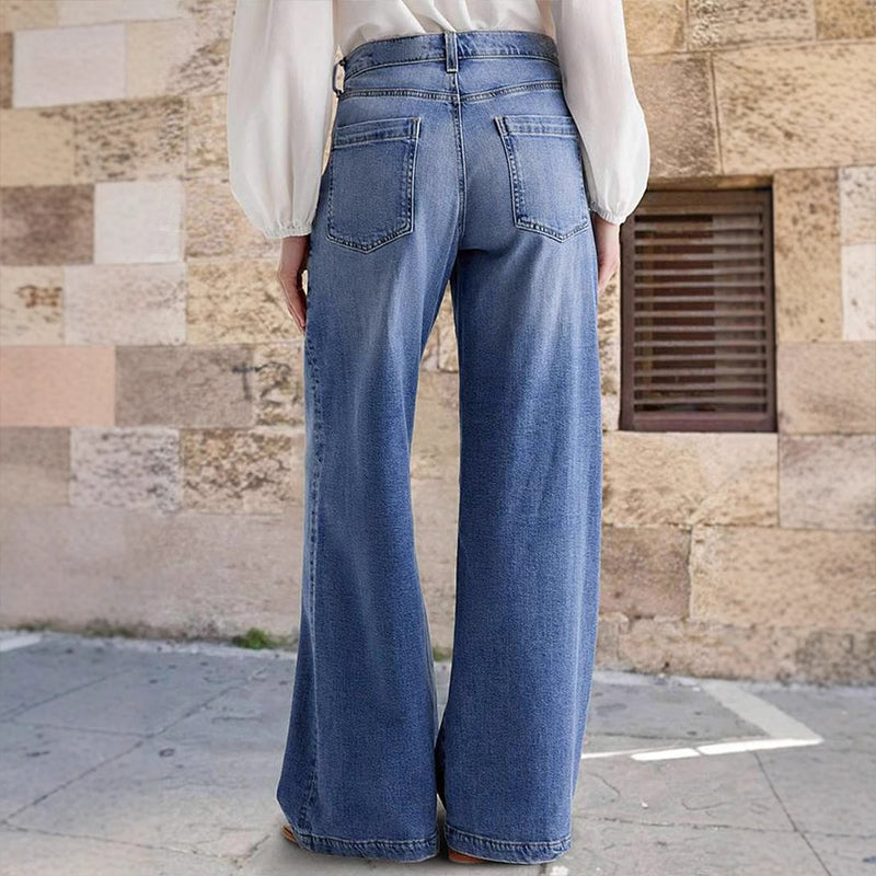 Vaqueros vintage de tiro alto y pernera ancha para mujer