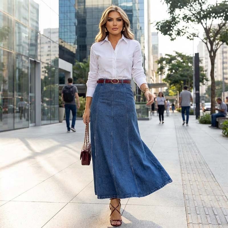 🎁Novedades 2026 50% DESCUENTO👗Falda maxi vaquera para mujer – Tiro alto y corte en línea A