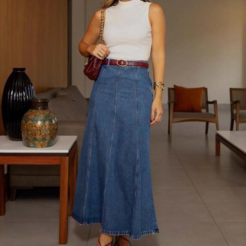 🎁Novedades 2026 50% DESCUENTO👗Falda maxi vaquera para mujer – Tiro alto y corte en línea A