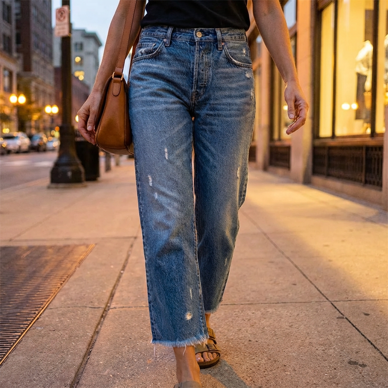 Vaqueros retro cropped de pernera recta para mujer
