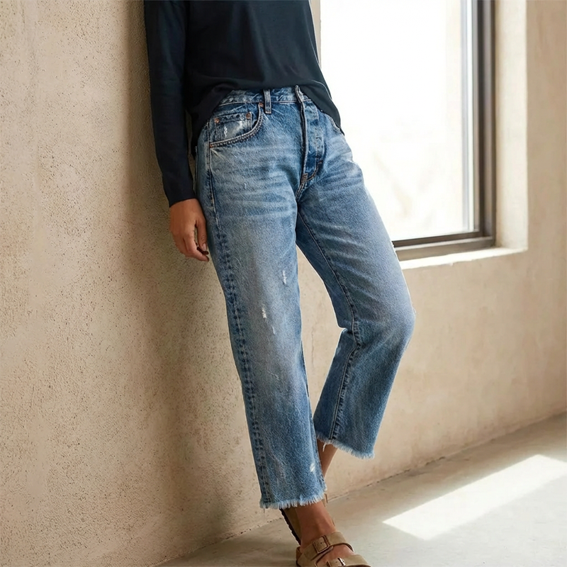 Vaqueros retro cropped de pernera recta para mujer