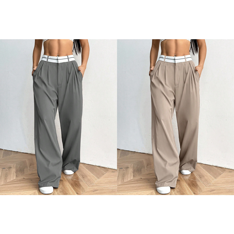 Pantalón de vestir para mujer de pierna ancha con cintura en contraste