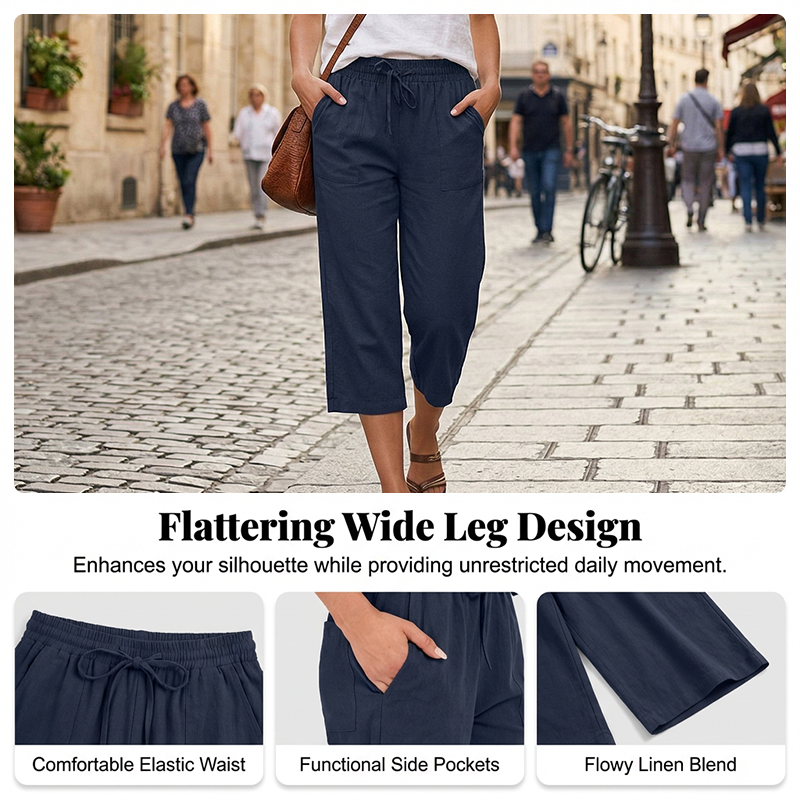 Pantalón 7/8 de algodón y lino para mujer – ligero y versátil👖☀️
