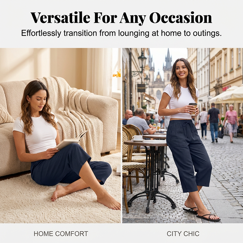 Pantalón 7/8 de algodón y lino para mujer – ligero y versátil👖☀️