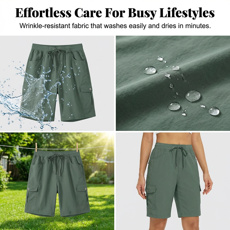 Pantalón cargo corto para mujer – secado rápido con bolsillos prácticos – cómodo y funcional para ocio y viajes