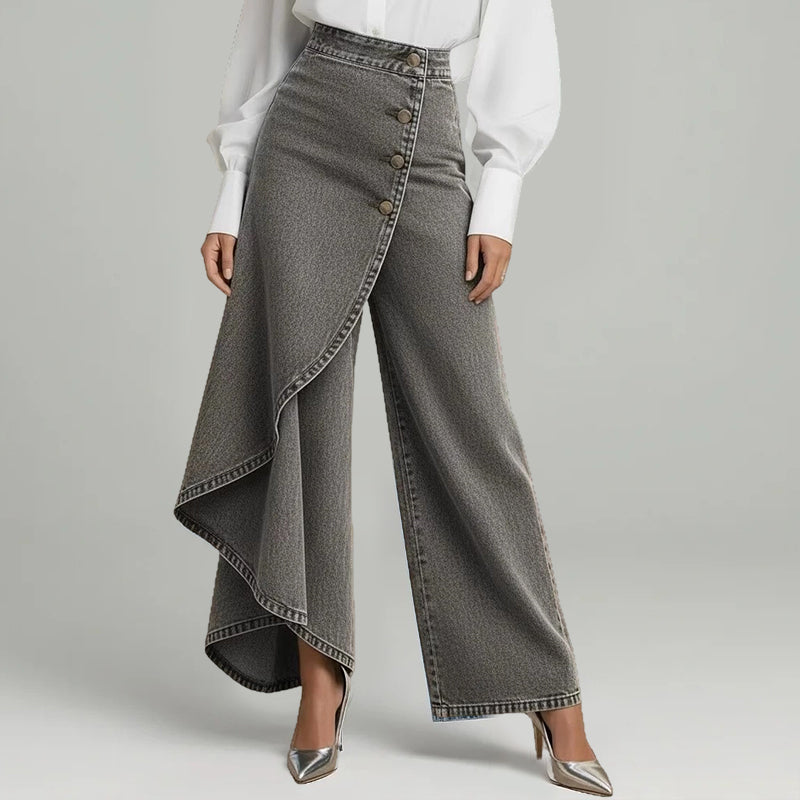 Falda-pantalón vaquera asimétrica – efecto cruzado, cómoda y moderna para el día a día