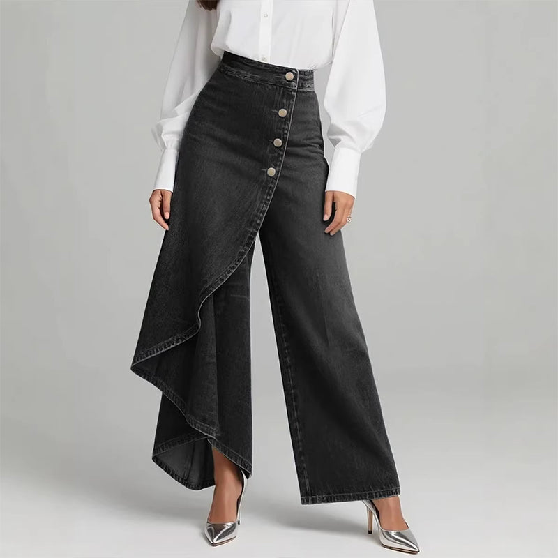 Falda-pantalón vaquera asimétrica – efecto cruzado, cómoda y moderna para el día a día