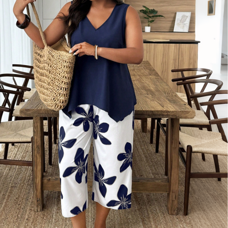 🌸 SOLO POR TIEMPO LIMITADO: ¡50% DE DESCUENTO! ✨ Conjunto de top asimétrico y pantalón capri con estampado floral para mujer – versátil, colorido y cómodo 🌺