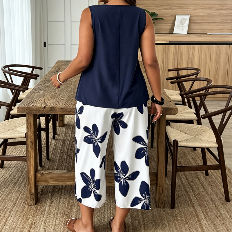 🌸 SOLO POR TIEMPO LIMITADO: ¡50% DE DESCUENTO! ✨ Conjunto de top asimétrico y pantalón capri con estampado floral para mujer – versátil, colorido y cómodo 🌺
