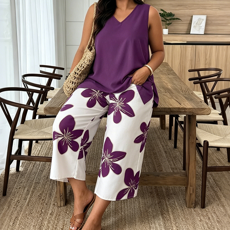 🌸 SOLO POR TIEMPO LIMITADO: ¡50% DE DESCUENTO! ✨ Conjunto de top asimétrico y pantalón capri con estampado floral para mujer – versátil, colorido y cómodo 🌺