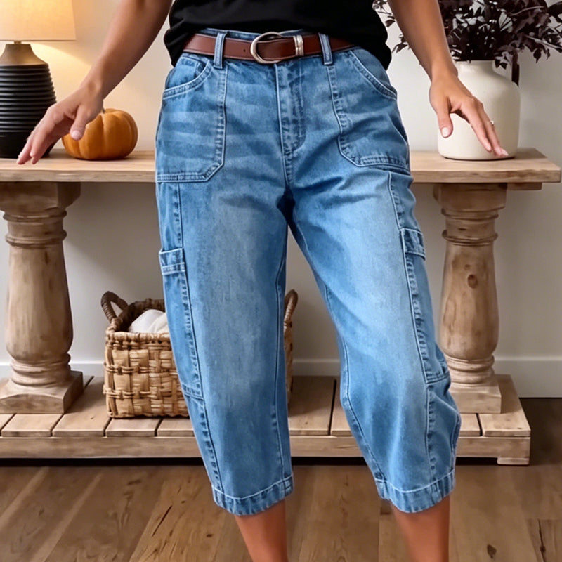 📢Rebaja de media temporada: −50% solo por tiempo limitado⏰Vaqueros cropped elásticos y casuales para mujer