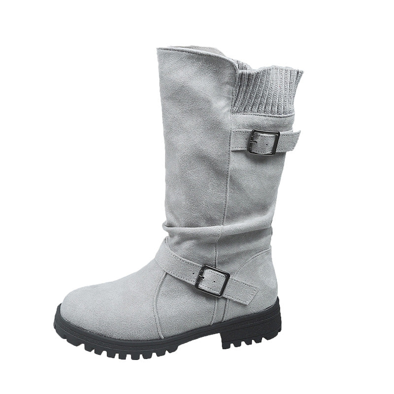 Botas slouchy de caña media en gris con puño de punto, vista lateral