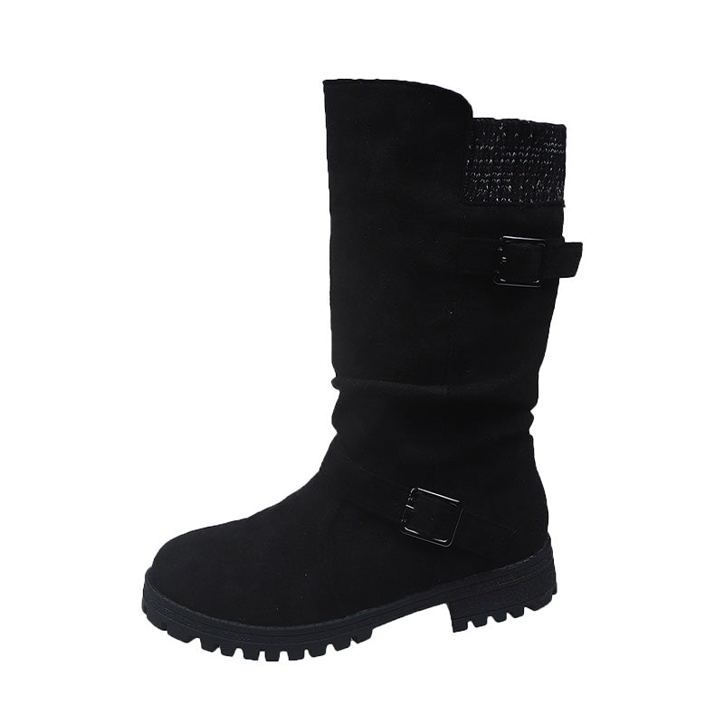 Botas slouchy de caña media en negro con puño de punto, vista lateral