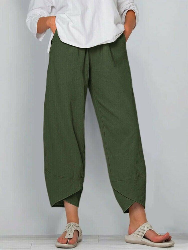 👖¡Ahora 50% de descuento!✨Pantalón vintage con cintura elástica asimétrica y bolsillos – Diseño único, ajuste cómodo y estilo funcional🌸
