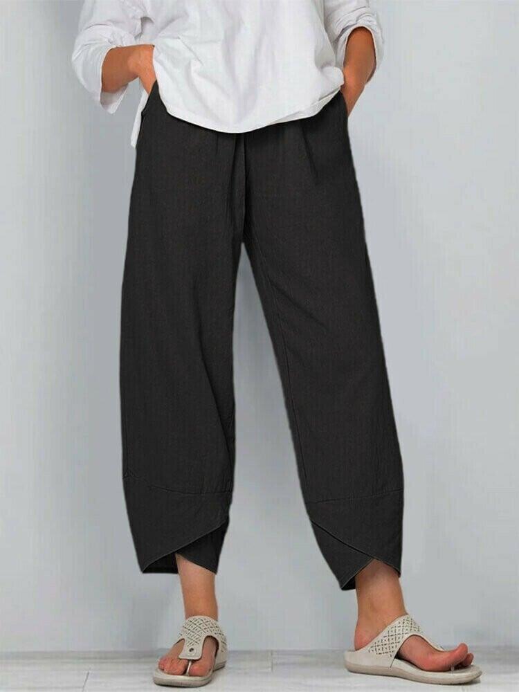 👖¡Ahora 50% de descuento!✨Pantalón vintage con cintura elástica asimétrica y bolsillos – Diseño único, ajuste cómodo y estilo funcional🌸