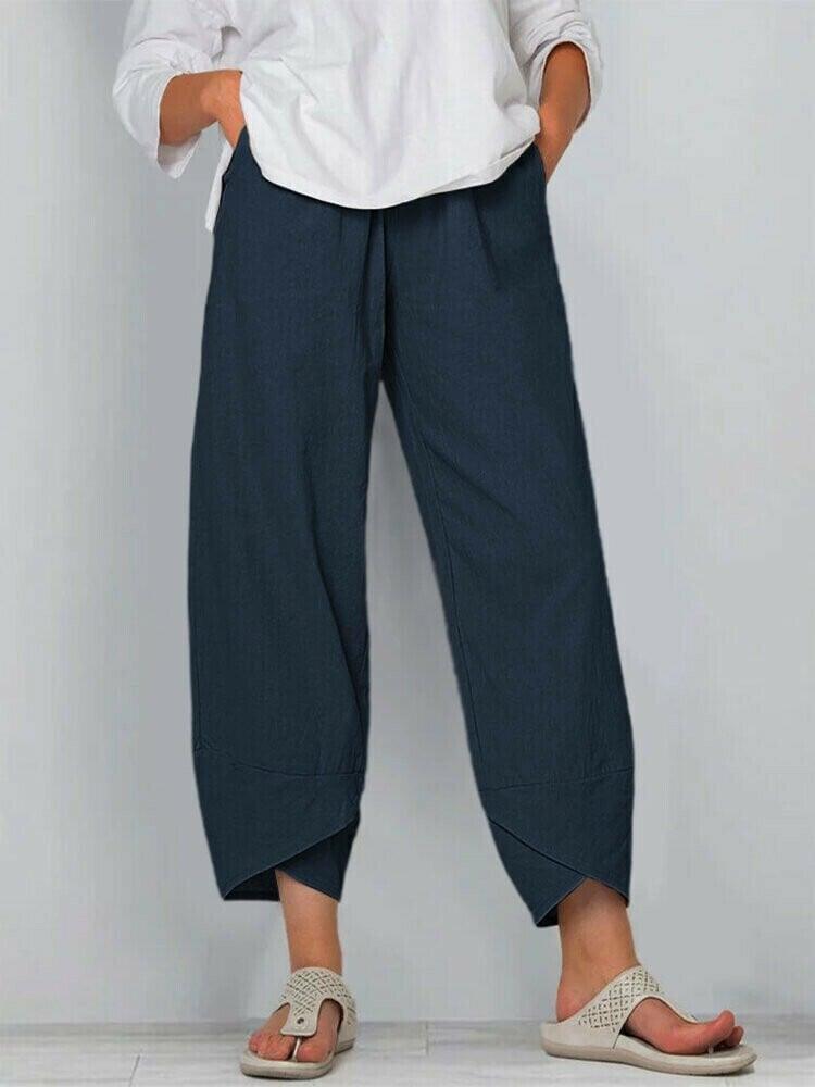 👖¡Ahora 50% de descuento!✨Pantalón vintage con cintura elástica asimétrica y bolsillos – Diseño único, ajuste cómodo y estilo funcional🌸